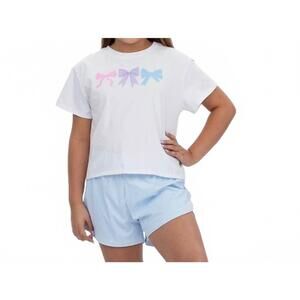 NEW AZARHIA girls pastel bows tee in white